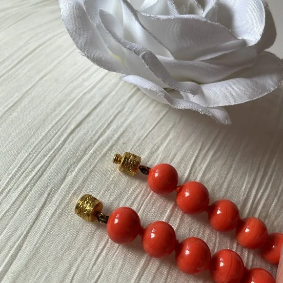 Vintage statement jewelry orange coral tone bead necklace screw clasp - Picture 6 of 10